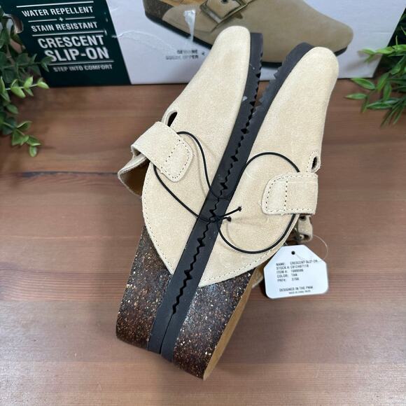 Staheekum Women's Crescent Slip On Tan Suede Buckle Clogs Size 6 - Picture 7 of 8